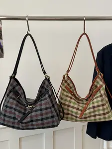 Vintage Plaid Tote Bag New High-End Small Batch Versatile Large Capacity Shoulder Crossbody Bag for Class