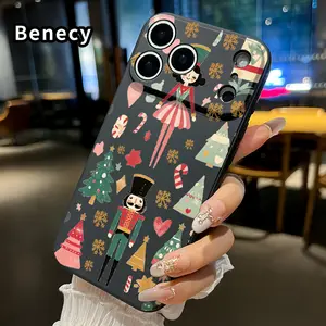 Nutcracker Christmas Dream Pattern Straight Edge Phone Case for iPhone 17 15 16 14 Pro Max 13 12 11 XR XS Plus Air E Shockproof Drop Protection Rugged Durable Liquid Silicone Cover Cellphone Protective