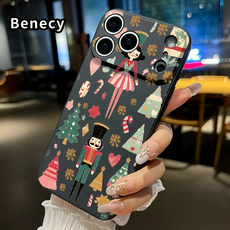 Nutcracker Christmas Dream Pattern Straight Edge TPU Phone Case for iPhone 17,16,15,14 Pro Max,13,12,11,XR,XS Plus,Air E - Shockproof,Drop - Protective,Rugged,Durable Liquid Silicone Cellphone Cover