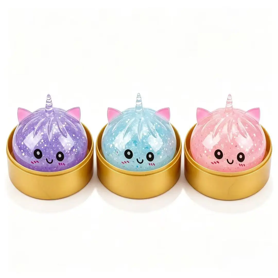 KIDGENIUS Cute Glitter Unicorn Squishy Squeeze Toy, Palm Size Stress & Anxiety Relief Fidget Gift for Kids Adults
