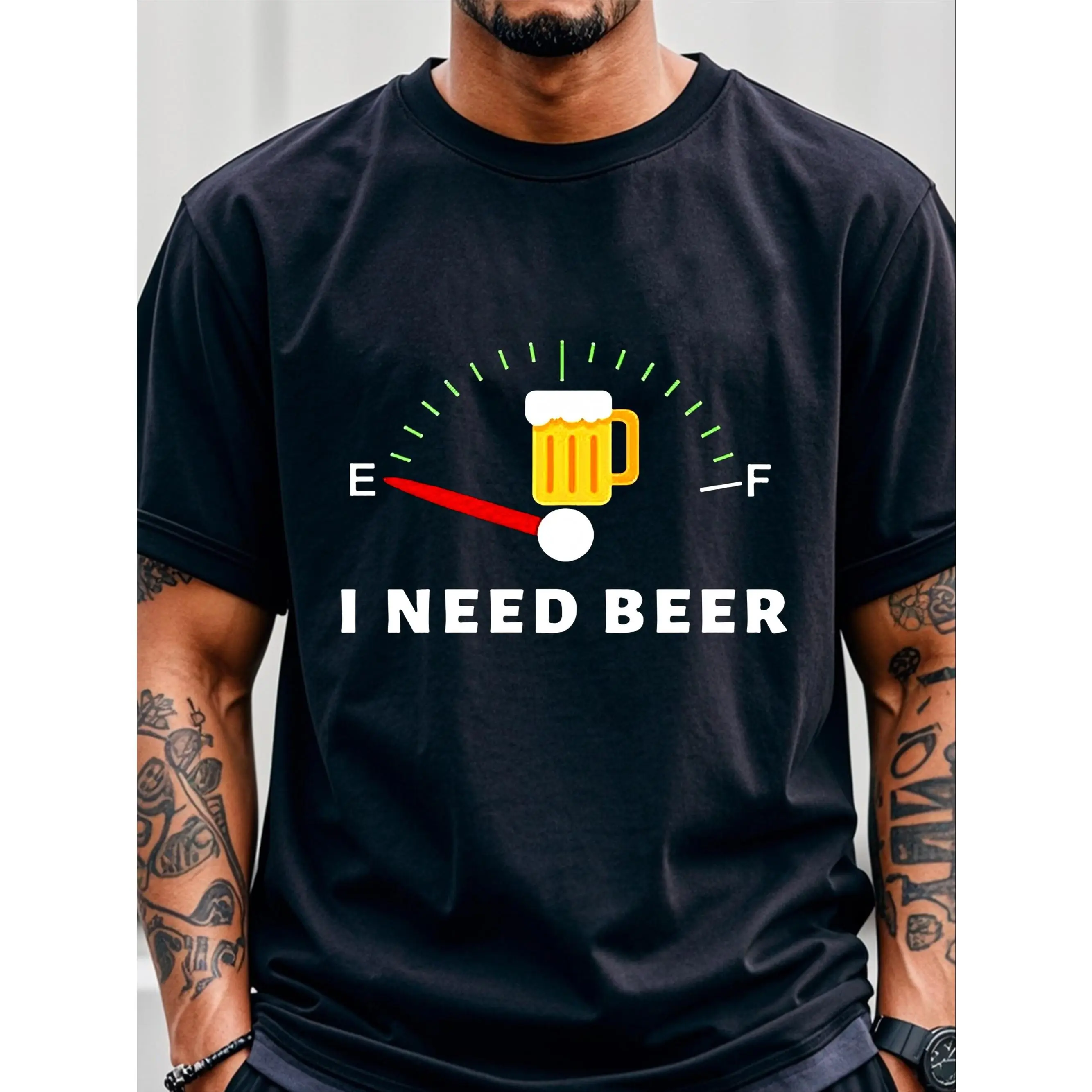 I Need Beer T-Shirts For Men Cotton T-Shirts For Men Funny T-Shirts Crew Neck Casual T-Shirt Soft 100% Cotton Gym-Friendly Running