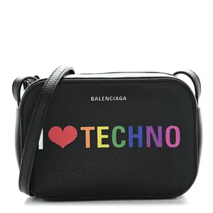 Pre-owned Balenciaga Calfskin Shoulder Bags I Love Techno XS Everyday Camera Bag Black