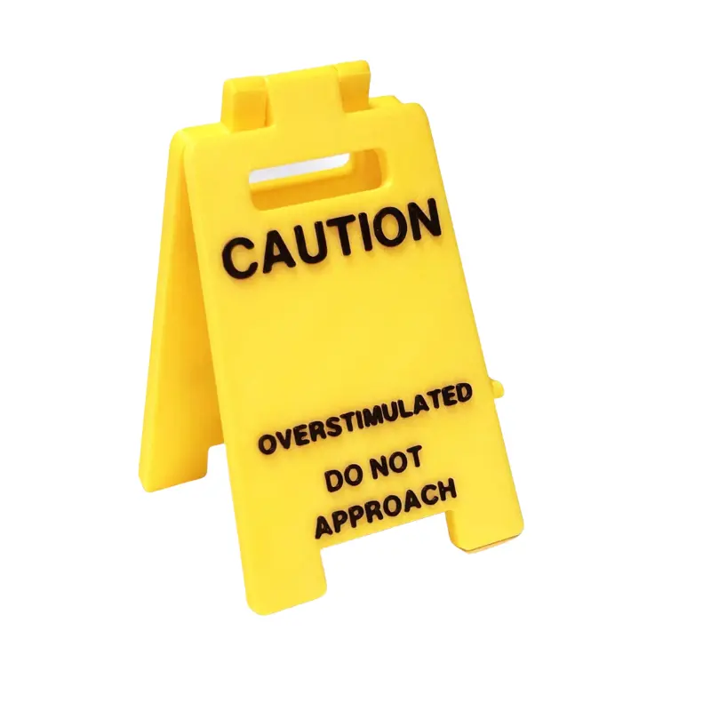 Funny “Caution Overstimulated” Desk Sign – 3D Printed Office Humor, Prank Gift for Coworkers, White Elephant Gift, Do Not Approach Warning Sign for Desk Decor