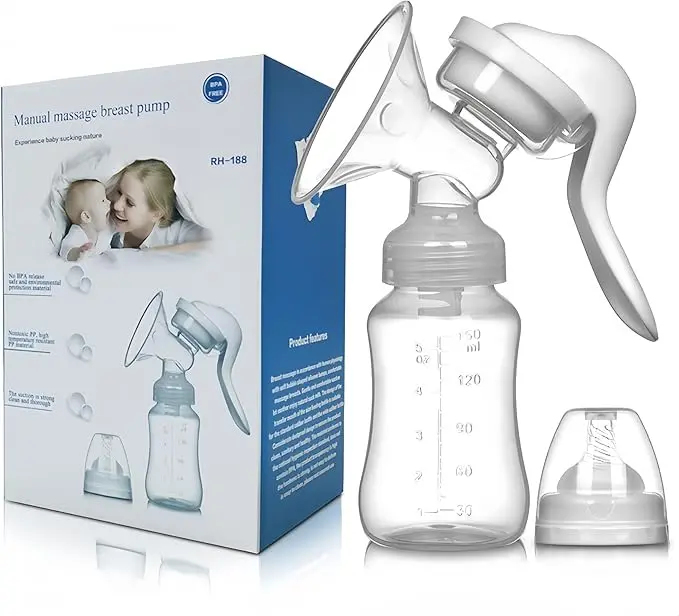 Portable Manual Breast Pump Adjustable Silicone Suction Hand Breast Pump for Breastfeeding Compact Milk Collector for Nursing Moms BPA-Free Baby Feeding Accessories White Travel-Friendly Mom Essentials Gift