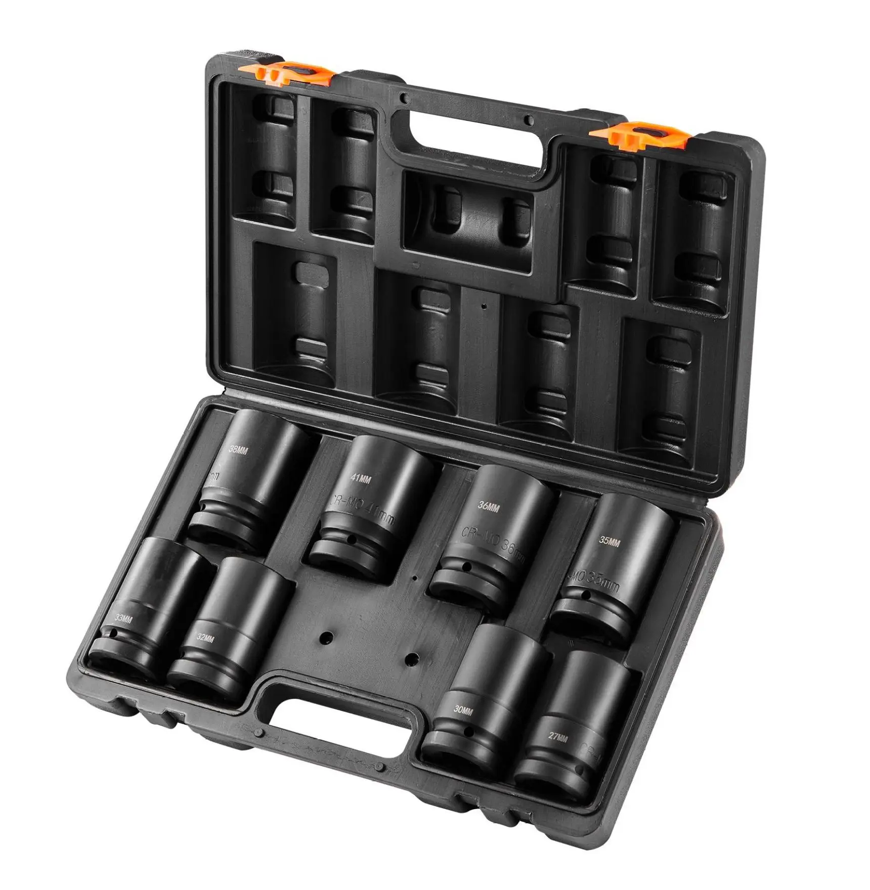 1" Drive Impact Socket Set, 8 Piece Metric Deep Socket Set 27-41mm - Cr-Mo Steel, 6-Point, Auto Repair, Laser Etched, Storage Case Default