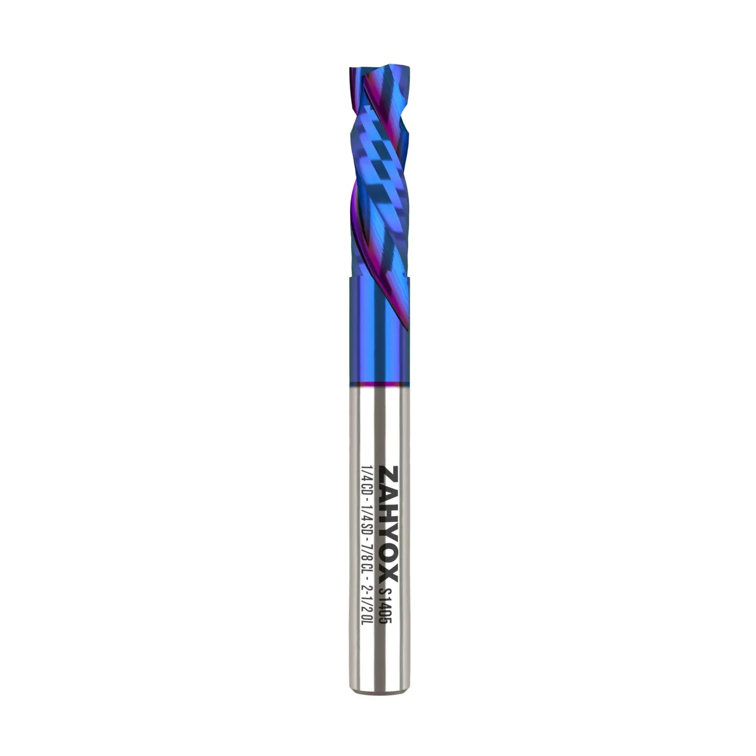 S1405 Solid Carbide nACo Coated Compression Spiral Router Bit - 2Flutes - 1/4 SD - 1/4 CD - 7/8 CL - 2-1/2 OL