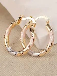 14k Plated Copper Vintage Bohemian Style Round Hoop Earrings, Women's Fashion Jewelry, Perfect for Daily Wear & Gifting