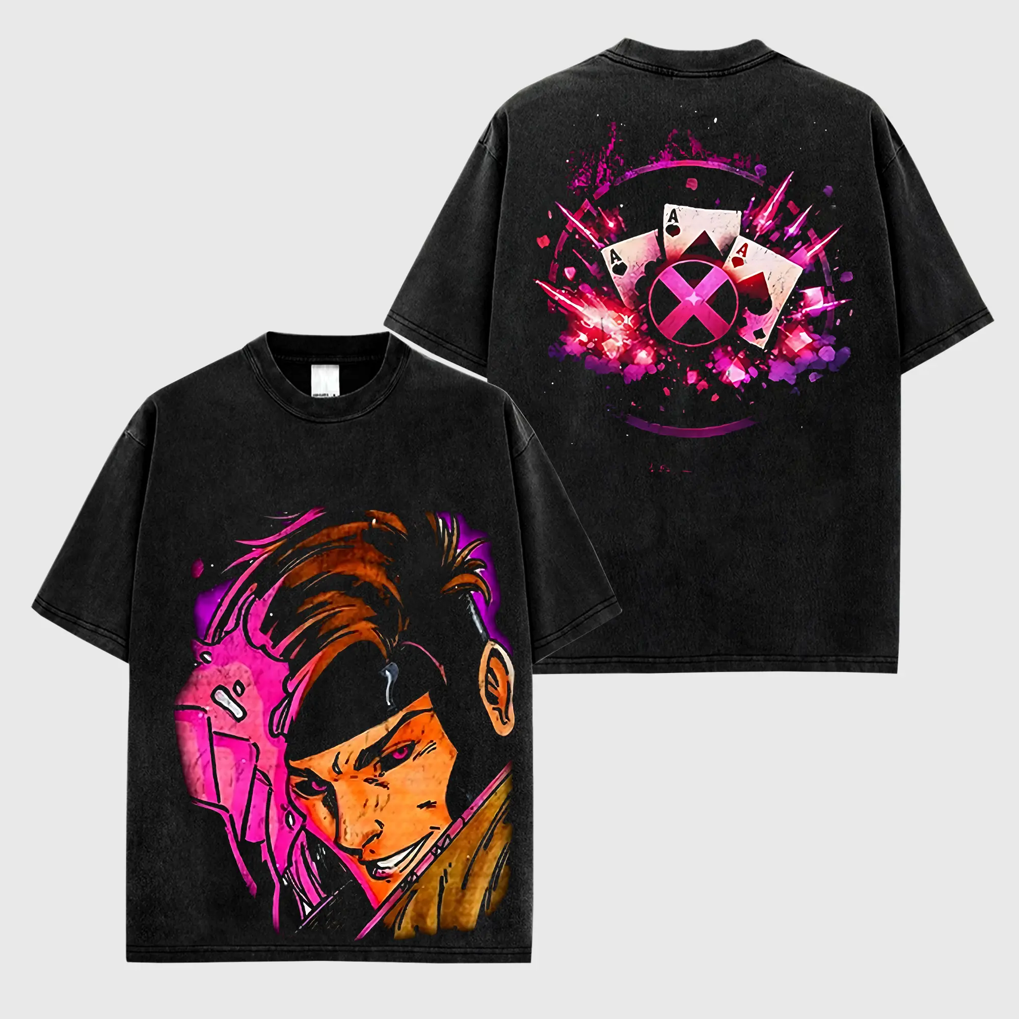 Gambit Premium Acid Cotton T-Shirt, Kinetic Card Hero Graphic Tee, Retro Comic Mutant Fan Shirt, Oversized Unisex Black Streetwear, Vintage Anime Style Gift For Fans