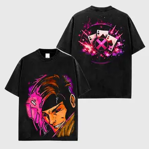 Gambit Premium Acid Cotton T-Shirt, Kinetic Card Hero Graphic Tee, Retro Comic Mutant Fan Shirt, Oversized Unisex Black Streetwear, Vintage Anime Style Gift For Fans