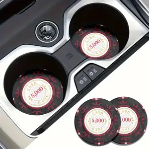 2 Poker Card Design Car Coasters - 5000 Chips, Red & Black Card Design, Durable Cup Holder Decor for Car Interior, Unique Gift for Friends, Trivets & Underliners, Car Cup Holder Decor | Poker Theme Decor | EVA Coaster Material, Car Decorations