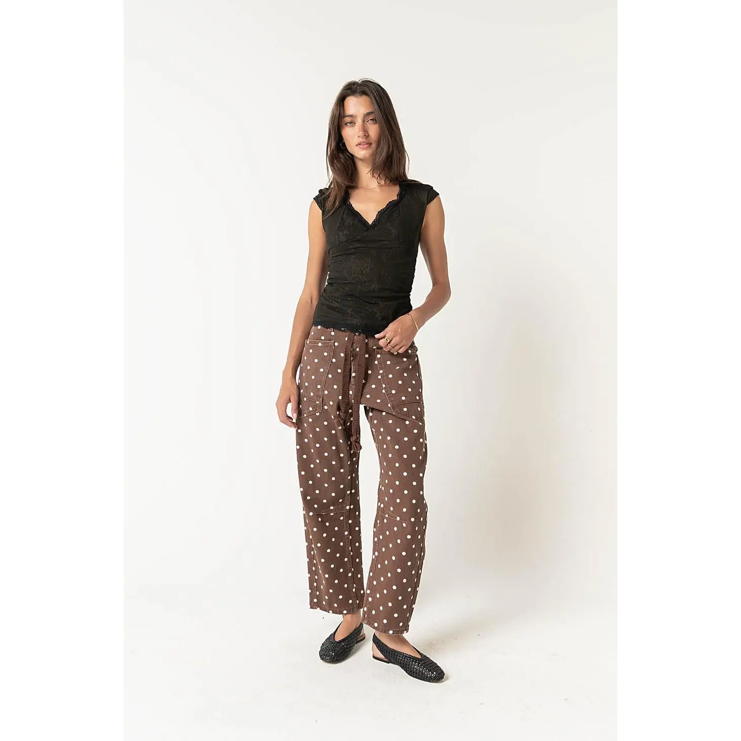 Priya Polka Dot Barrel Jeans in Brown