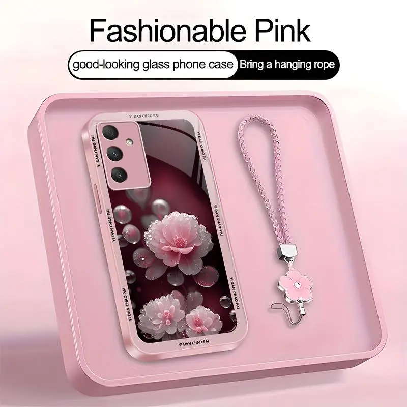 Suitable for [Galaxy A54] high-end women's phone case🤩，a beautiful four-leaf clover lanyard is included🍀, beautiful floral pattern, elegant and sophisticated， drop-resistant and fingerprint-proof YM99