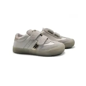 Naturino Riby White Gold Grey Suede Velcro Sneaker