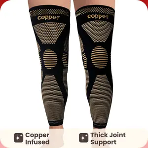 Copper-plated long knee pads, providing sturdy joint support and protective knee covers, suitable for various sports, 1 set