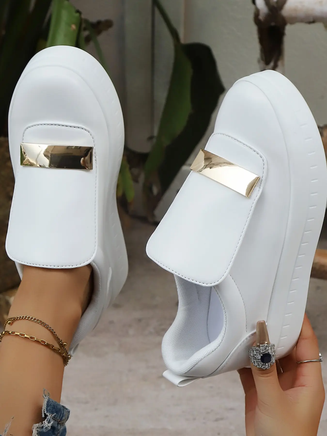 Summer New Thick Sole Flatform Women Loafers Casual Flats Shoes, Solid Pattern PU Upper Material, Rubber Sole, Less Than Ankle Height, All Seasons, Summer Footwear Shoe