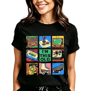 Retro Tech Icons Grid Design T-Shirt for Women Men Cotton Clothing