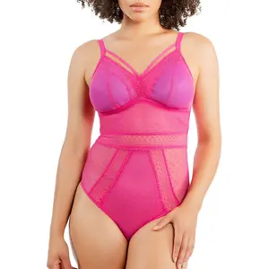 PARFAIT Mia Dot P6017 Women's Sexy Wire-Free Bodysuit Lingerie with V-Shaped Back, Lace Mesh Cups, and Removable Padding