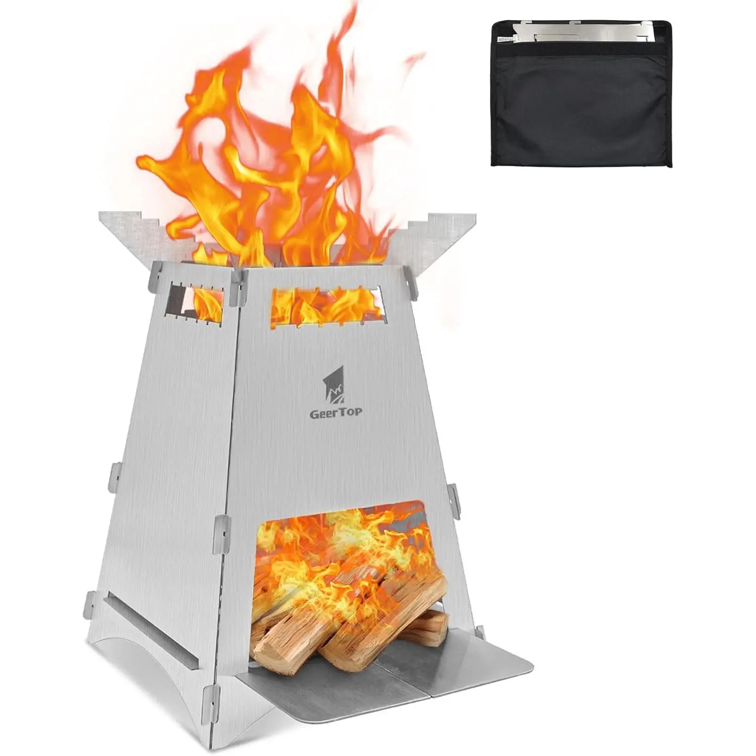 GEERTOP Portable Backpacking Stove Folding Wood Stove Camp Mini Stainless Steel Survival Stove for Camping Hiking Travelling fire  pit Folding Outdoor