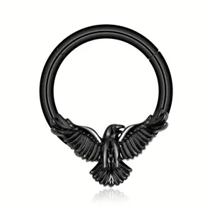 BODY OXO 16G Gothic Septum Ring – Black Eagle Clicker Hoop with Detailed Wing Design – Titanium Nose Piercing Jewelry for Septum & Cartilage – Unique Gift for Animal Lovers Christmas Gift