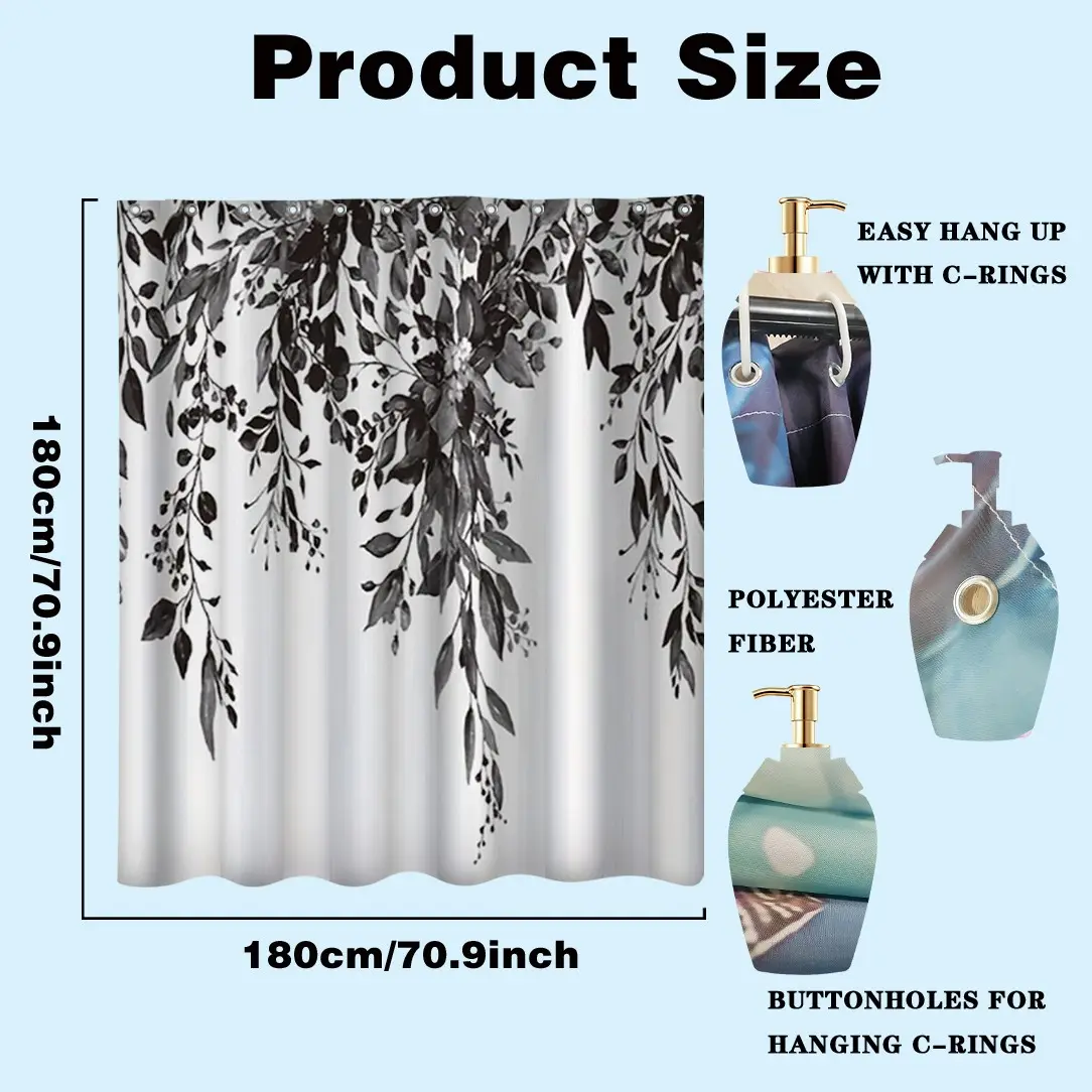 Leaf Pattern Shower Curtain, 70.9x70.9 Inches, Modern & Traditional Style, Easy Installation, Natural Inspired Design, Durable Polyester Fiber, Bathroom Supplies