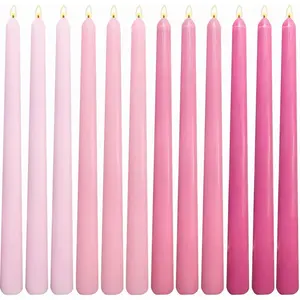 12-Pack Gradient Hot-Pink Taper Candles, 10 Inch Unscented Dripless Candlesticks, Long-Lasting Burn Time of 7-8 Hours, Perfect for Wedding Valentine's Day Dinners Parties and Home Décor