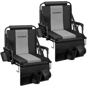 VIVOHOME Stadium Seats with Back Support and Cushion, 2 Pack Portable Bleacher Chairs with Cup Holder, Storage Bags and Shoulder Strap, Comfortable for Various Sports Events