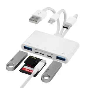 Five-In-One Storage Card Reader for iPhone/iPad, USB C and USB a Devices, TF and SD Card Slots, Supports SD/micro SD/SDHC/SDXC/mmc