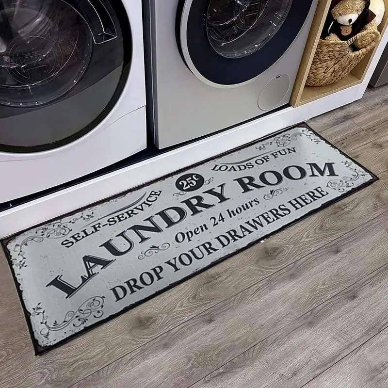 Letter Pattern Laundry Room Rug, Non-slip Kitchen Mat, Soft Absorbent Bath Mat, Home Decor Rectangle Area Rug, Decorative Mat for Home Bathroom Kitche