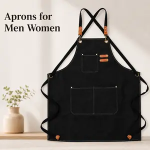 Aprons for Men Women with ，Modern Sleeveless Cotton Apron with Metal Hook & Leather Straps, Durable and Stylish, Large Capacity for Workplaces