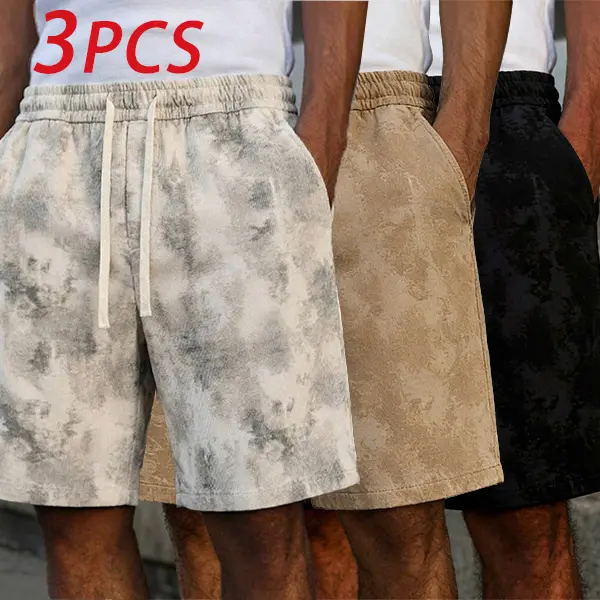 Men’s tie-dye shorts, 3-pack — loose fit with an elastic drawstring waist, street-style lightweight summer casual shorts suitable for beach, everyday wear, and workouts; a high-value summer essential that’s perfect for beach outfits., Menswear, Set, Mid W