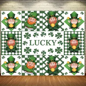 1pc Giant St Patricks Day Backdrop Buffalo Plaid Style Multiple Sizes Shamrocks Leprechaun Design Polyester Fabric No Electricity Needed Easy Hang Perfect for Family Gatherings Photo Booths