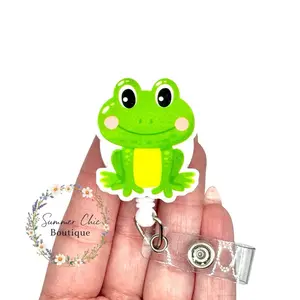 Summer Chic Boutique Cute Frog Badge Reel, ID Holder for Nurses, Healthcare Workers. Badge Clip, Gift for Coworkers.