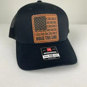 Hold The Line Leather Patch Hat - Richardson 112 Trucker Cap - Patriotic American Flag Design - America USA Patriot Military