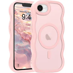 Pepmune for Phone 17e/16e Case, Curly Wavy Frame Hard Translucent Matte Clear Back Cover for Women Men Compatible with Magsafe TPU Bumper Shockproof Drop Protection Phone Case for Phone 16e/17e, Pink