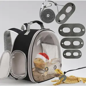 Airline Approved Bearded Dragon Travel Backpack Carrier with Harness & Leash Set - Clear Bubble Window, Breathable & Ventilated, Space Capsule Design for Lizards/Reptiles