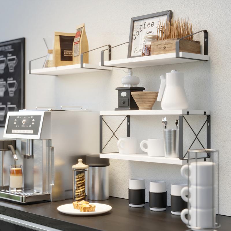 Floating Bathroom Shelves White Multi-Level Storage for Toilet Paper & Wall Decor Flexible Brackets 4 Pcs 15.6x5.7x0.6 Inches Unique Double-Layer X-Structure Metal Frame