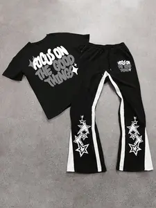 Men's Letter Print Tee & Pants Two-piece Set, Regular Fit Round Neck Short Sleeve T-shirt & Trousers, Casual Fashion Cozy Breathable Men Two-piece Outfits for Summer