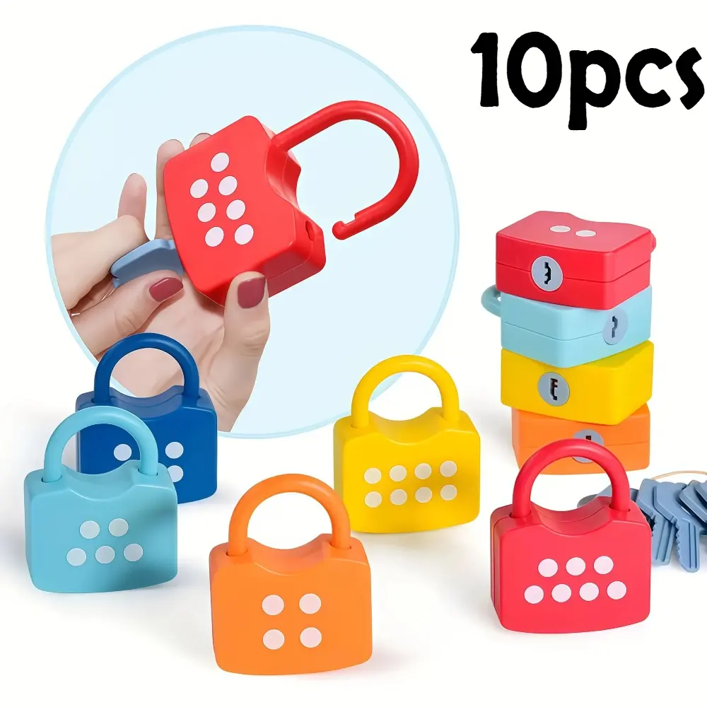 10 sets/box Key Matching | Number Matching Puzzle Lock, Word Recognition and Math for Home and School, Educational Supplies, Learning Materials, Mixed Colors, Math Teaching Aid, Math Learning Tools