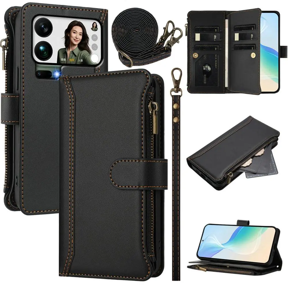 For Xiaomi 17 Pro Max 17T 5G Flip Case Crossbody 9-Card Zipper Leather Cover For Xiaomi 17 Ultra Wallet Funda Mi 17 Pro Capa