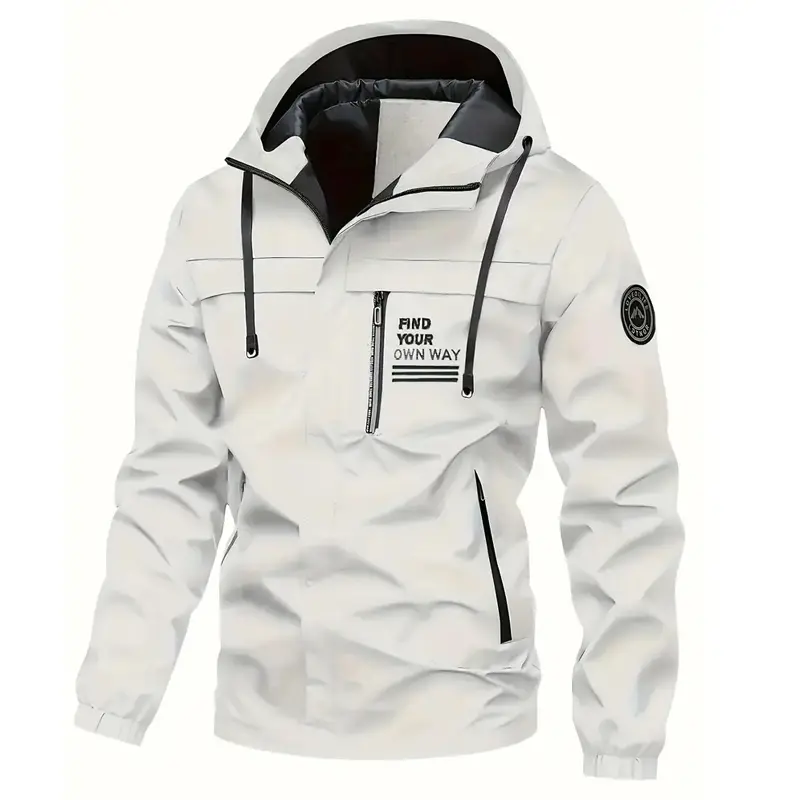 Men's Heavyweight Mountaineering Jacket, a Waterproof and Windproof Hooded Coat with a Removable Brim and Zipper Pockets for Daily Outdoor Wear
