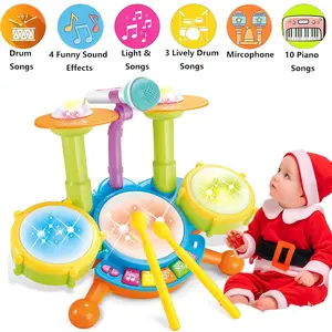 Drum Set for Toddlers 1-3, Toddlers Drum Set for 1-3 with Light Up Microphone , 2 Sticks for 1-3 Year Olds, Educational Learning Toys for 6-18 Months, Birthday for Boys Girls