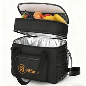Nifogo Large Expandable Insulated Lunch Bag - Easy-Carry Waterproof Leakproof Cooler Bag, Ideal for Work Outdoor Beach Trips, Adults Men Women (Black/Gray)
