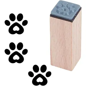Paw Print Wooden Rubber Stamp 0.6x0.6x1.2 Inch Small Mini Dog Paw with Heart Decorative Mounted Rubber Stamps for Scrapbooking Card Making Planner DIY Craft
