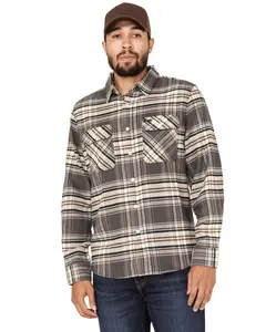 Brixton Men's Bowery Stretch Plaid Print Long Sleeve Utility Flannel Shirt - 01263-Bkclm