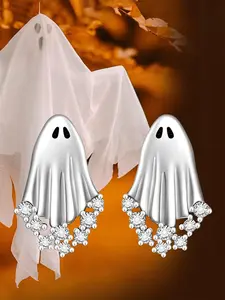 1 Pair Teen Cute Ghost Cubic Zirconia Stud Earrings For Women For Halloween Party Jewelry Halloween's Day Gift