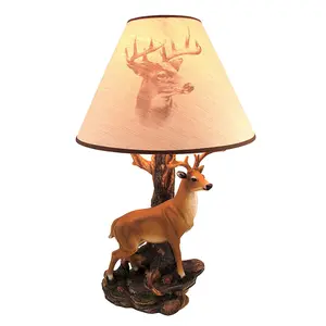 `Champion` 12 Point Buck Table Lamp with Deer Printed Shade Western Décor