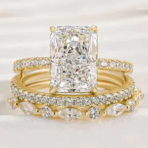 3.50 ctw Wedding Ring Set Sterling Silver Radiant Cut Engagement  Anniversary Zircon Gemstone Rings  Half Eternity Ring Best Monther's Day Gift