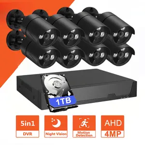 Smart Home Wired Camera Security System 8CH 2K Lite H.265+ AI DVR with 1TB Hard Drive 8x 4MP IP65 Weatherproof Cameras Night Vision E-mail Alerts