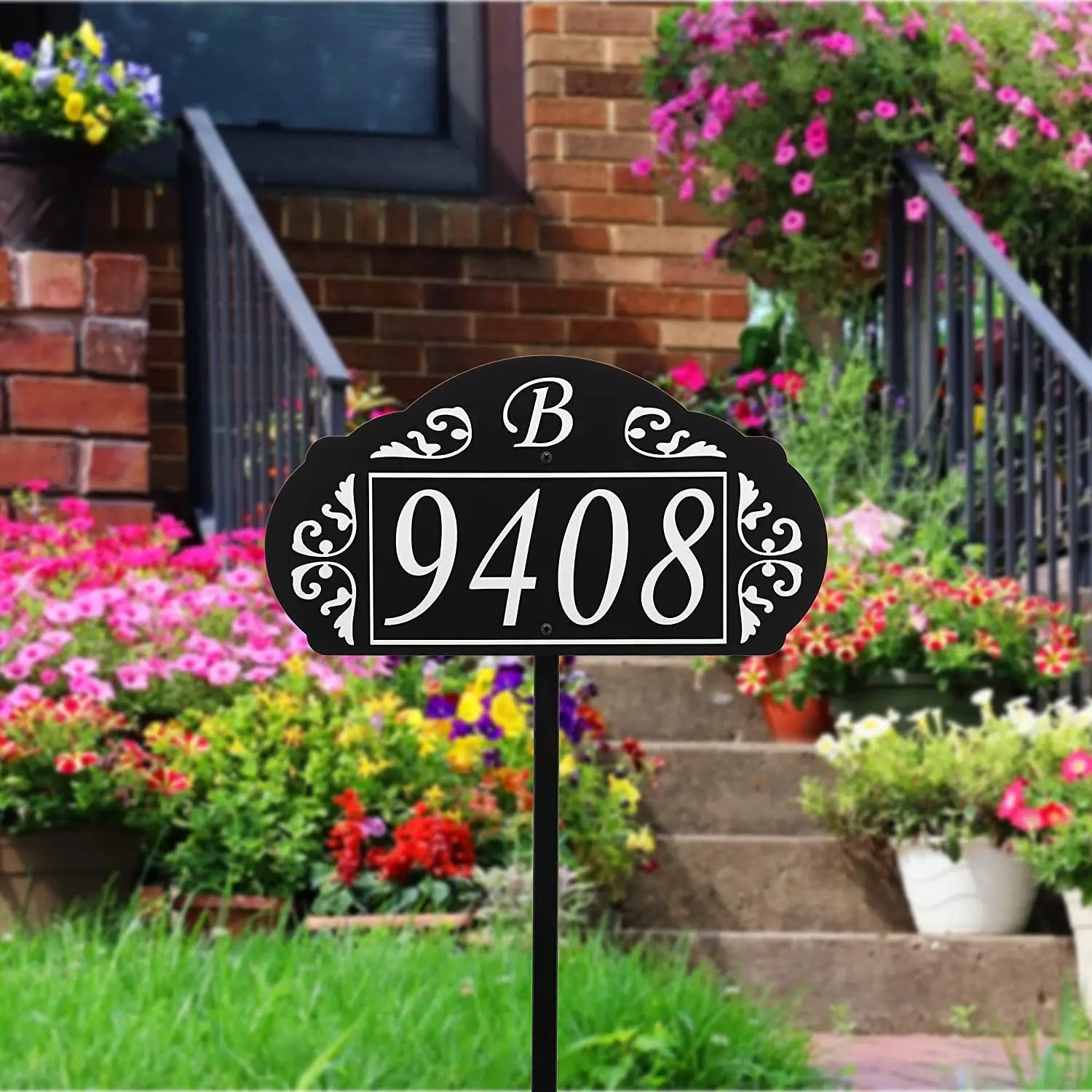 Jiarui USA Handcrafted Le PPs Custom Address Sign Plaque Sturdy Metal Yard Sign with Reflective House Numbers, Monogram - Elegant Lawn Signage for 911, Delivery 24/7 visibility - GS