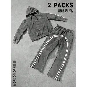 Twostreet-stylesweatshirtsetsforyoungmen,withloosedesignandpockets,cottonfabricandworn-outwashable,suitableforbothcasualsportsanddailywear.Thetwo-piecemen'sclothingsetfortheholidayisaperfectgiftformen.